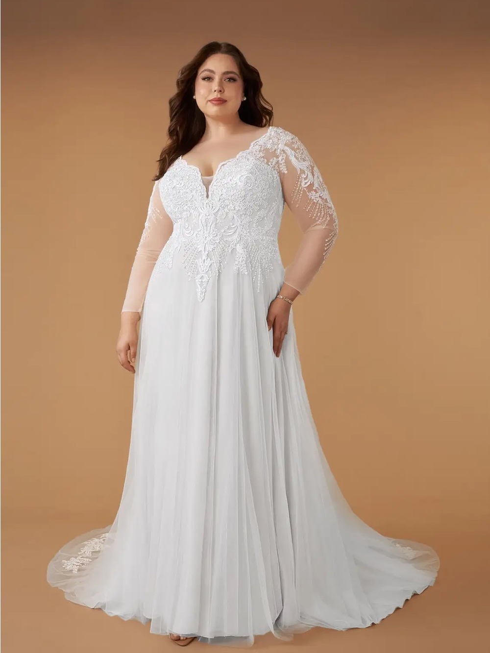 Wedding dress white/champagne lace cathedral train